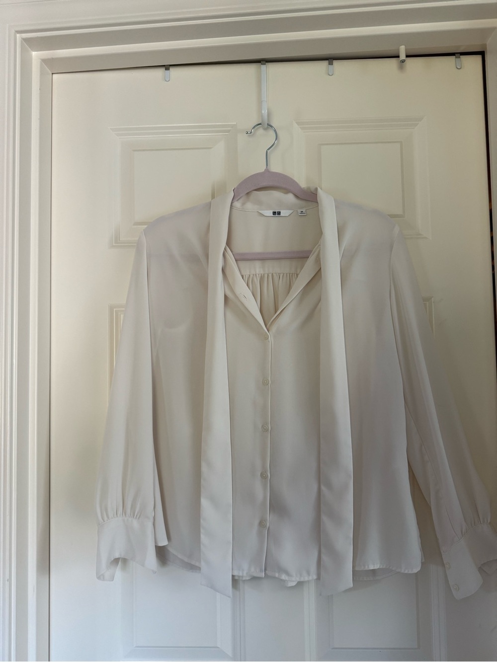 Uniqlo Cream Tie-Neck Blouse - Women Tops